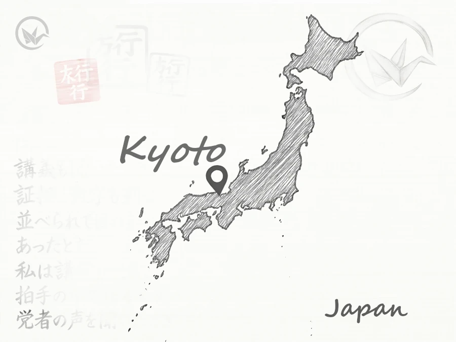 Als handgezeichnet illustierte Karte von Kyoto, Japan